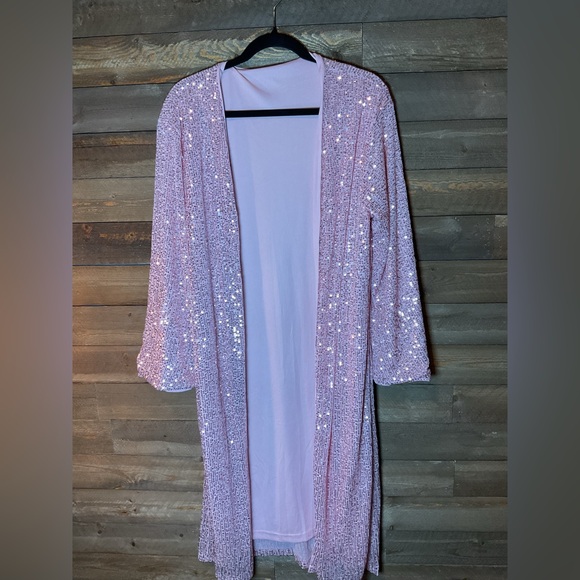 None Sweaters - Light Pink Long Sequins Duster Cardigan Kimono Women’s Size Medium NWOT